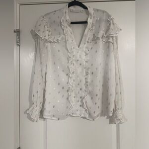 White and gold blouse size 8